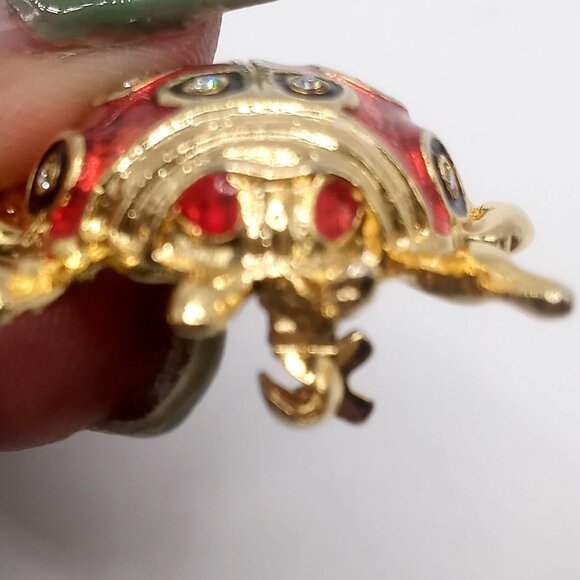 Vintage Ladybug Brooch Red Enamel Gold-Tone Metal Rhinestone Accents Lapel Pin - Picture 6 of 8
